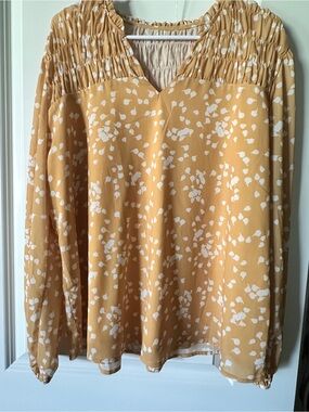 Source Unknown Mustard Floral Smocked Yoke Blouse